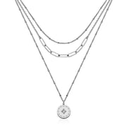 Stainless Steel CZ Triple Necklace