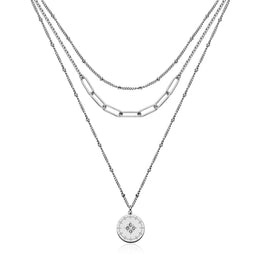 Stainless Steel CZ Triple Necklace