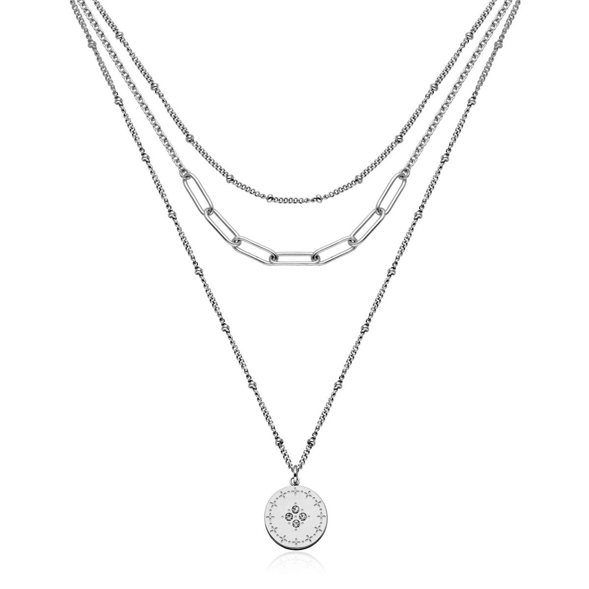 Stainless Steel CZ Triple Necklace — Bogart's Jewellers