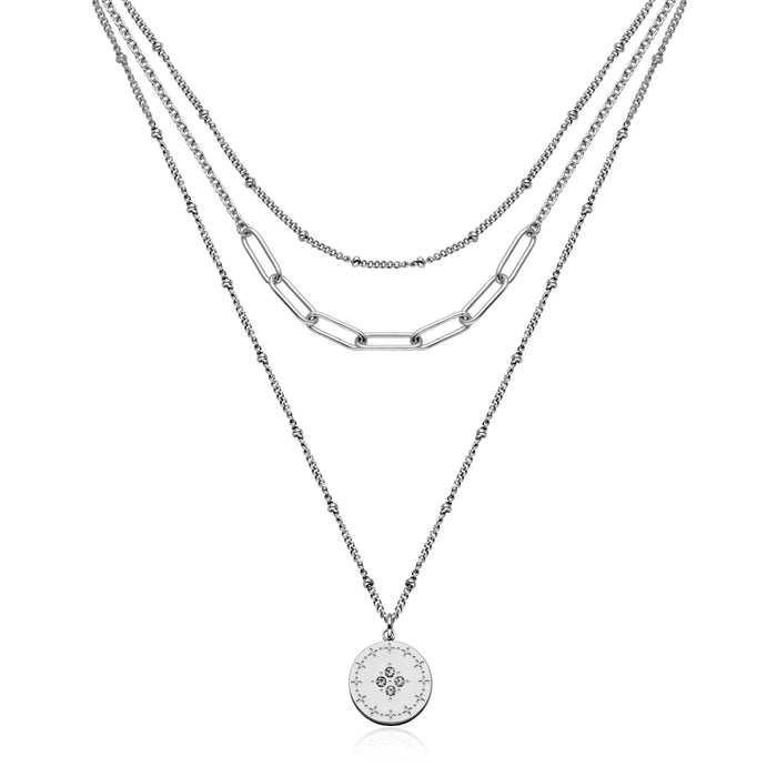 Stainless Steel CZ Triple Necklace