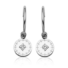 Stainless Steel CZ Disc Drop Earrings