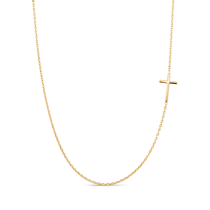 Yellow Gold Side Cross Necklace