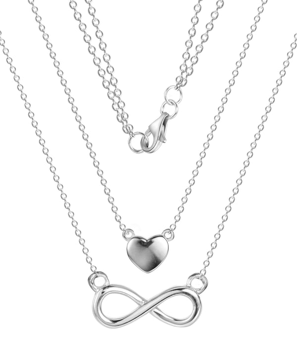 Casablanca Sterling Silver Double Heart & Infinity Necklace