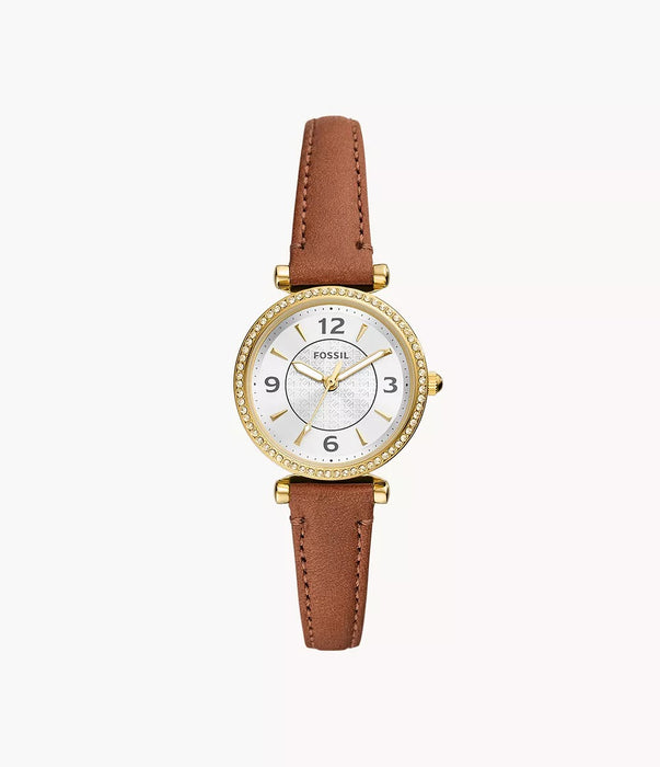 Fossil Carlie Three-Hand Brown Leather Watch