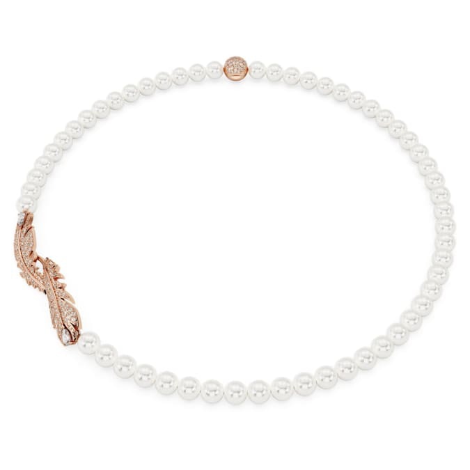 Swarovski Feathers and Pearls Rose Gold-Tone Necklace