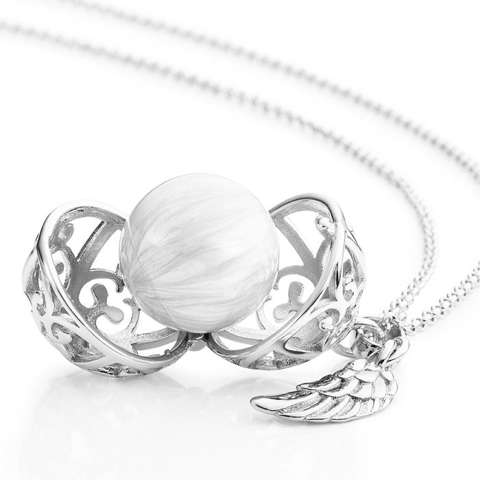 14mm Sterling Silver Sound Ball Necklace: Pearl White