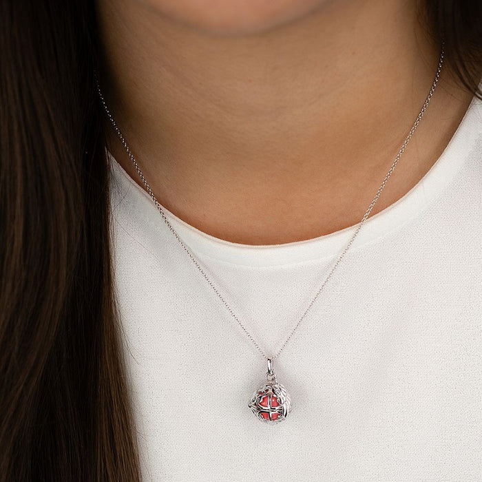 14mm Sterling Silver Sound Ball Necklace: Red Pearl
