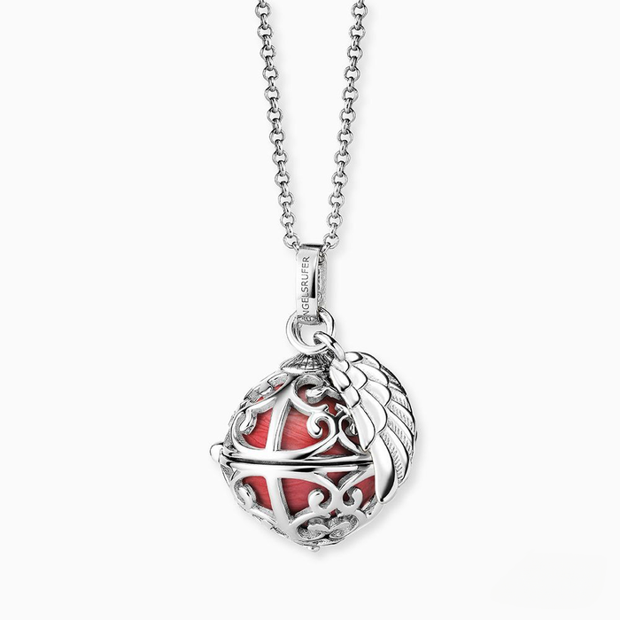 14mm Sterling Silver Sound Ball Necklace: Red Pearl
