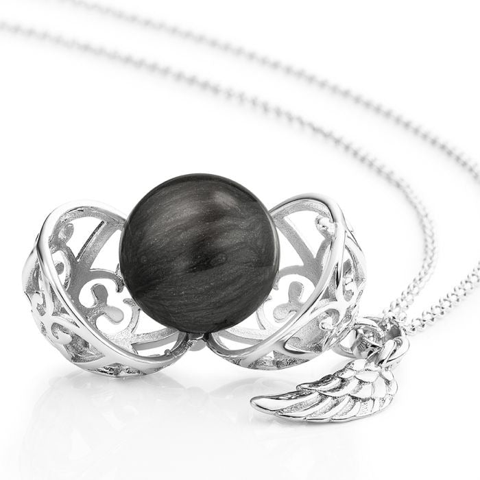 14mm Sterling Silver Sound Ball Necklace: Grey Pearl