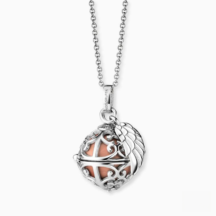 14mm Sterling Silver Sound Ball Necklace: Rose Pearl