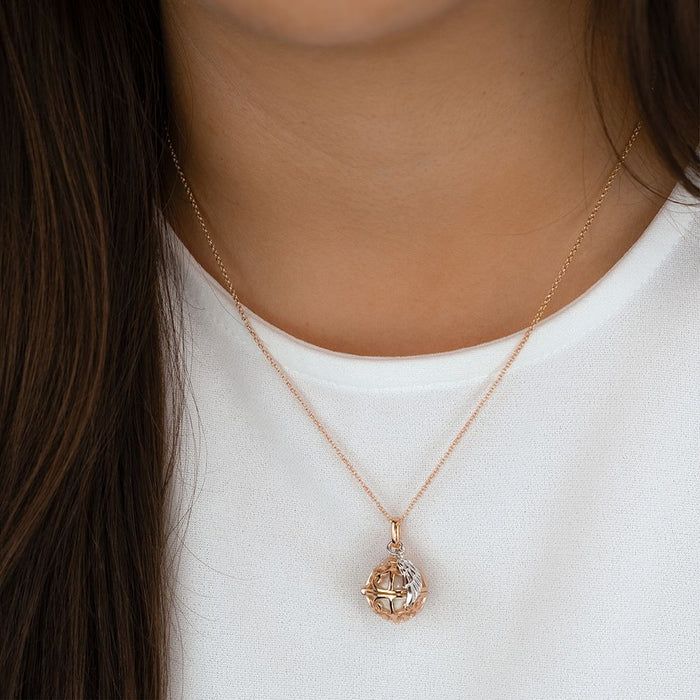 14mm Rose Gold Plated Sound Ball Necklace: White Pearl