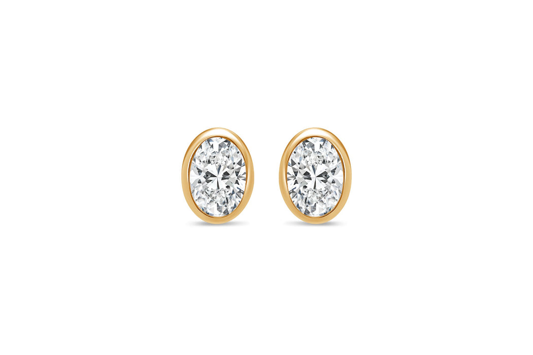 Yellow Gold 1.00CTW Lab Grown Oval Diamond Stud Earrings