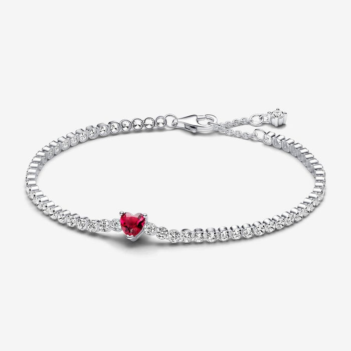 Pandora Red Heart Sterling Silver Tennis Bracelet