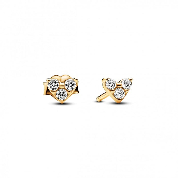 FINAL SALE - Pandora Triple CZ Heart Earrings: Yellow Gold Plated