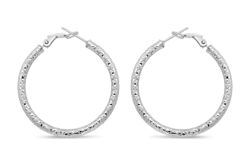 Sterling Silver Medium Diamond Cut Hoop Earrings
