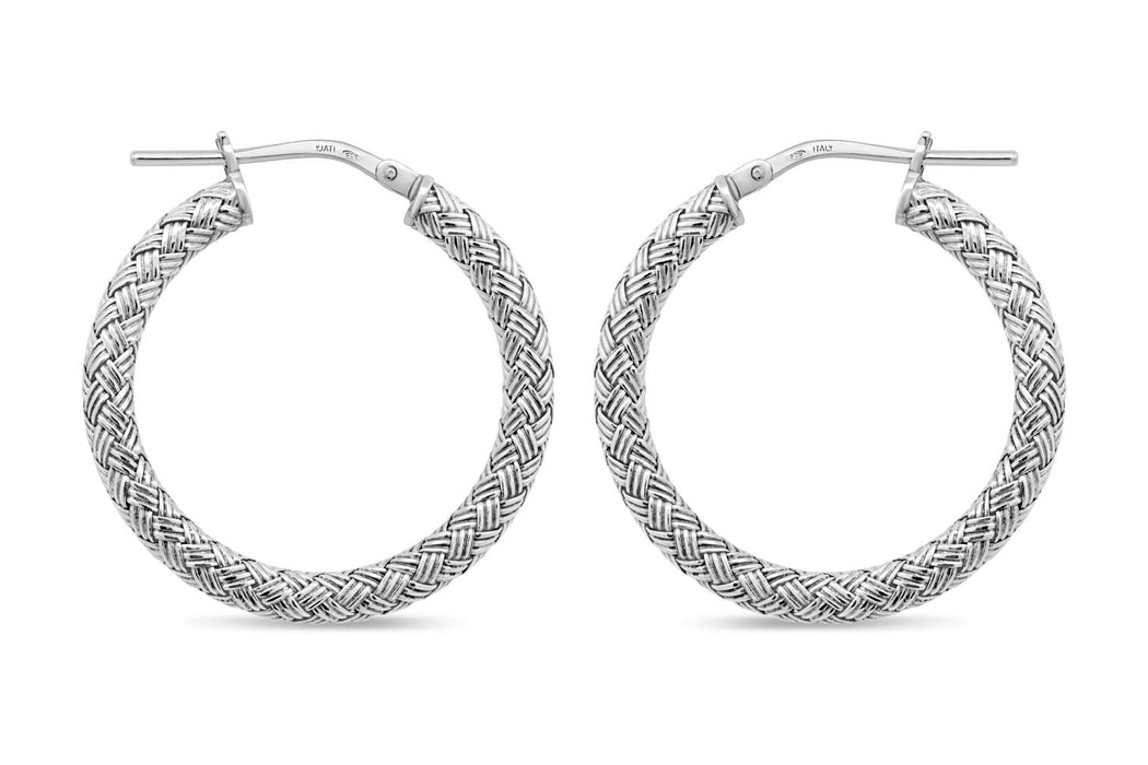 Sterling Silver Medium Textured Hoop Earrings