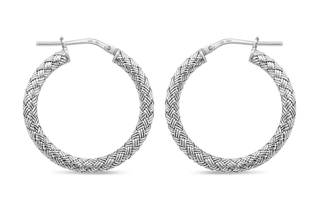 Sterling Silver Medium Textured Hoop Earrings