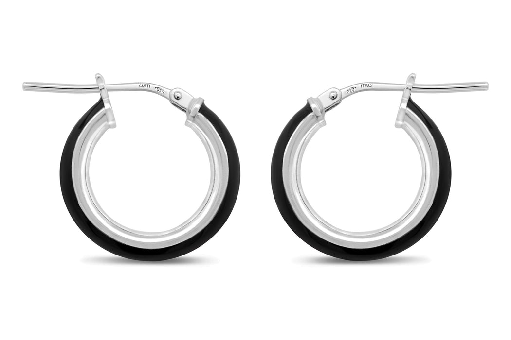 Sterling Silver & Black Small Hoop Earrings