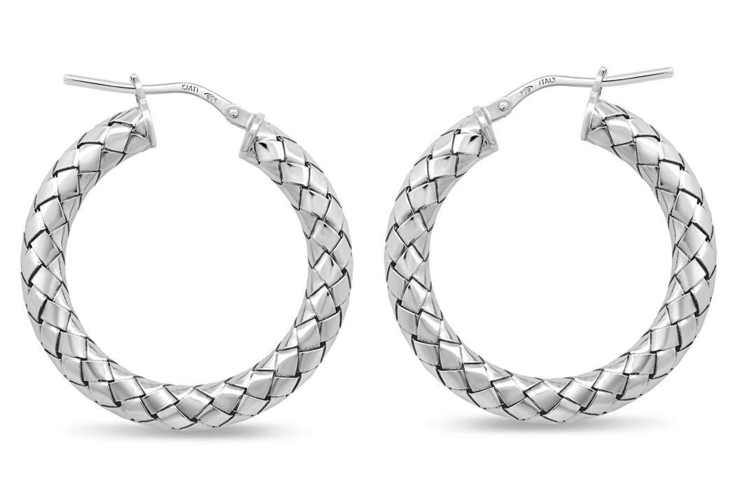 Sterling Silver Medium Pattern Hoop Earrings