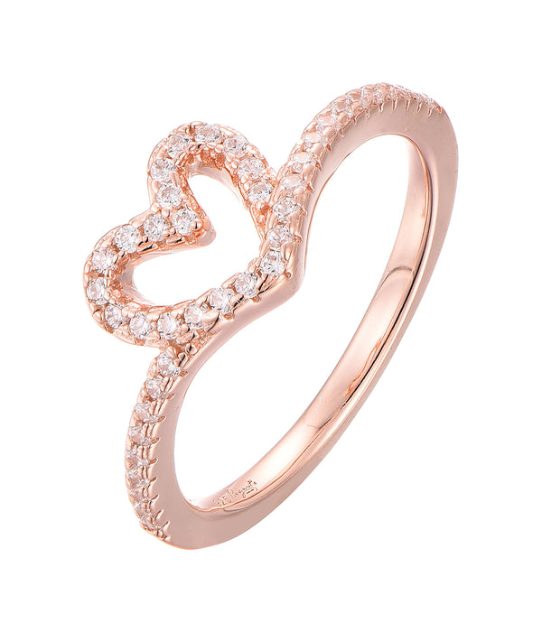 Casablanca Rose Gold Plated Open Heart CZ Ring