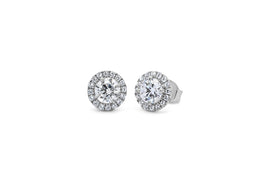 Casablanca Round CZ Halo Sterling Silver Stud Earrings