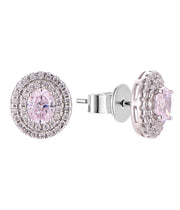 Casablanca Sterling Silver Double Halo Pink CZ Earrings