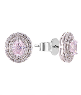 Casablanca Sterling Silver Double Halo Pink CZ Earrings