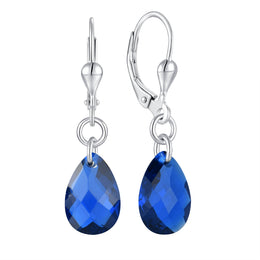 Casablanca Sterling Silver Faceted Blue Sapphire Hook Earrings