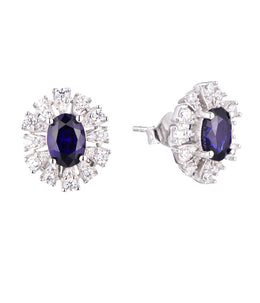 Casablanca Silver & Blue CZ Halo Earrings