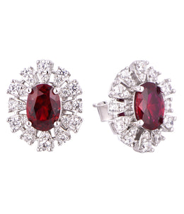 Casablanca Silver & Ruby CZ Halo Earrings