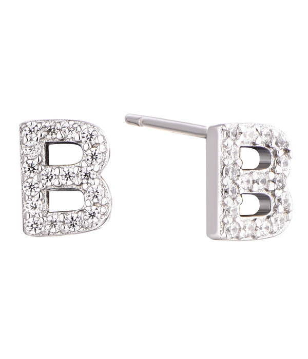 Casablanca Sterling Silver Initial Stud Earrings: B