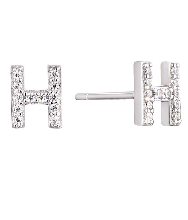 Casablanca Sterling Silver Initial Stud Earrings: H