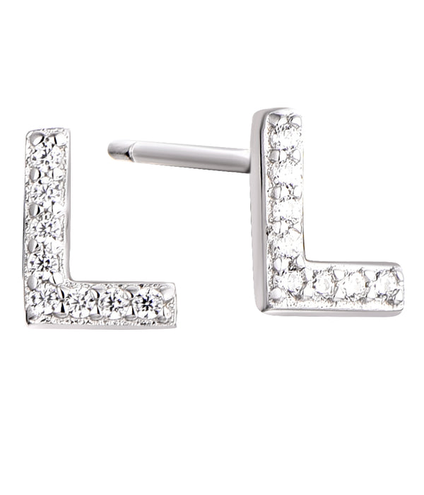Casablanca Sterling Silver Initial Stud Earrings: L