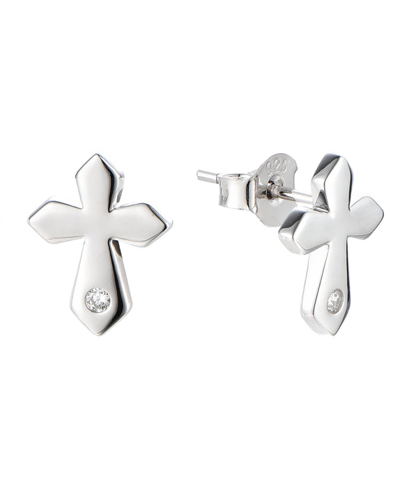 Casablanca Sterling Silver CZ Pointed Cross Stud Earrings