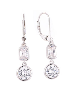 Casablanca Sterling Silver Double CZ Drop Earrings