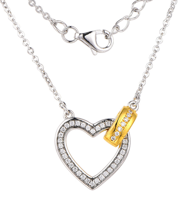 Casablanca Sterling Silver Linked Heart Necklace: Yellow Gold