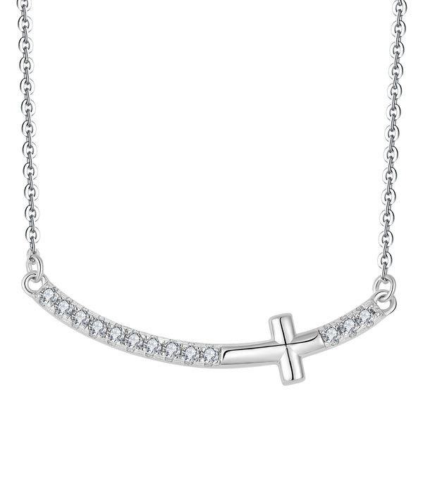 Casablanca Sterling Silver Bar Cross Necklace