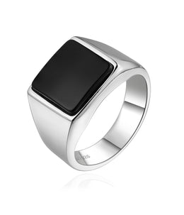 Casablanca Men's Black CZ Square Sterling Silver Ring