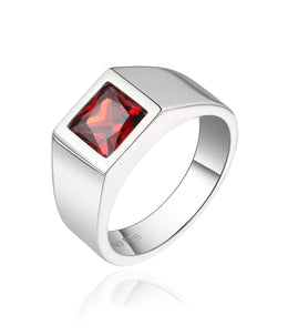 Casablanca Men's Red CZ Sterling Silver Square Ring