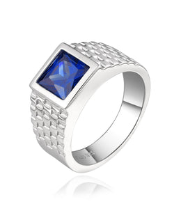 Casablanca Men's Blue CZ Sterling Silver Ring with Textured Band