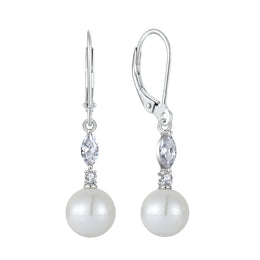 Casablanca Sterling Silver CZ & Pearl Drop Earrings