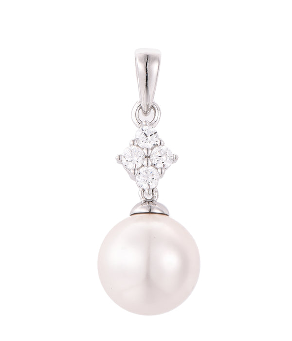 Casablanca CZ Silver Shell Pearl Necklace