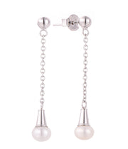 Casablanca Sterling Silver Pearl Chain Drop Stud Earrings