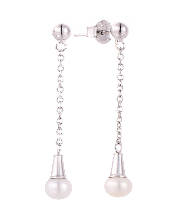Casablanca Pearl Chain Drop Stud Earrings