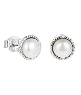 Casablanca Sterling Silver Pearl Bezel Stud Earrings