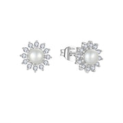 Casablanca Sterling Silver Pearl Flower Bezel Stud Earrings