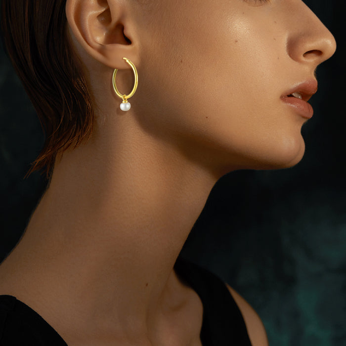 Casablanca Gold Plated Pearl Hoop Earrings