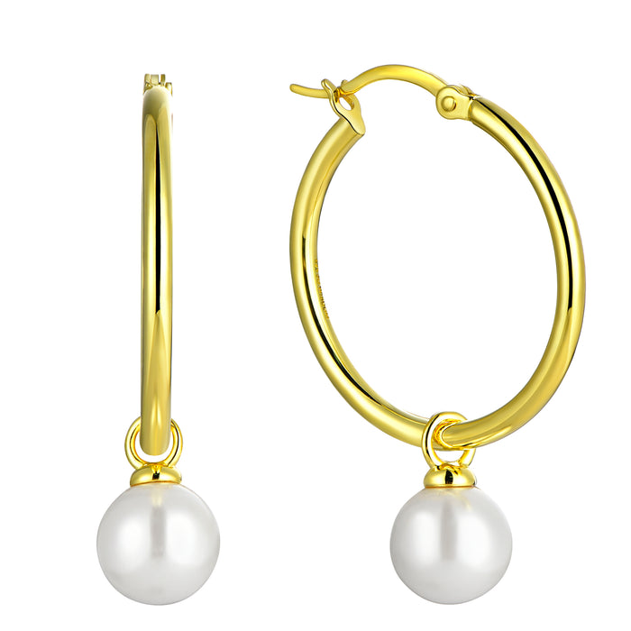 Casablanca Gold Plated Pearl Hoop Earrings
