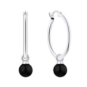 Casablanca Sterling Silver Black Pearl Hoop Earrings