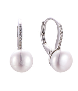 Casablanca Sterling Silver Pearl Lever Back Earrings